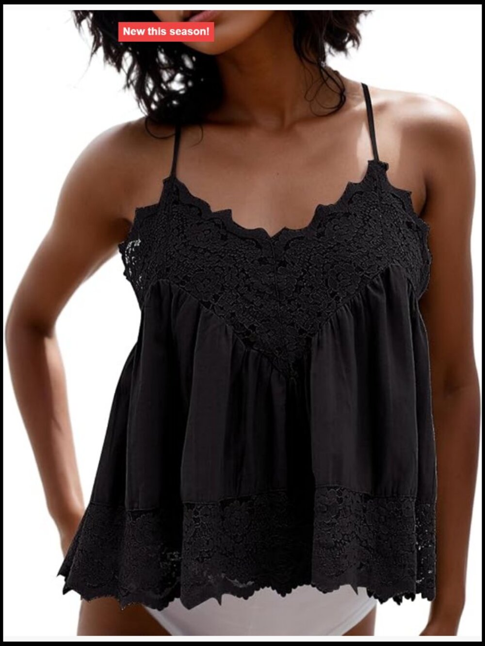 Women's Lace Trim Spaghetti Strap Cami Top Sleeveless V Neck Racerback Flowy